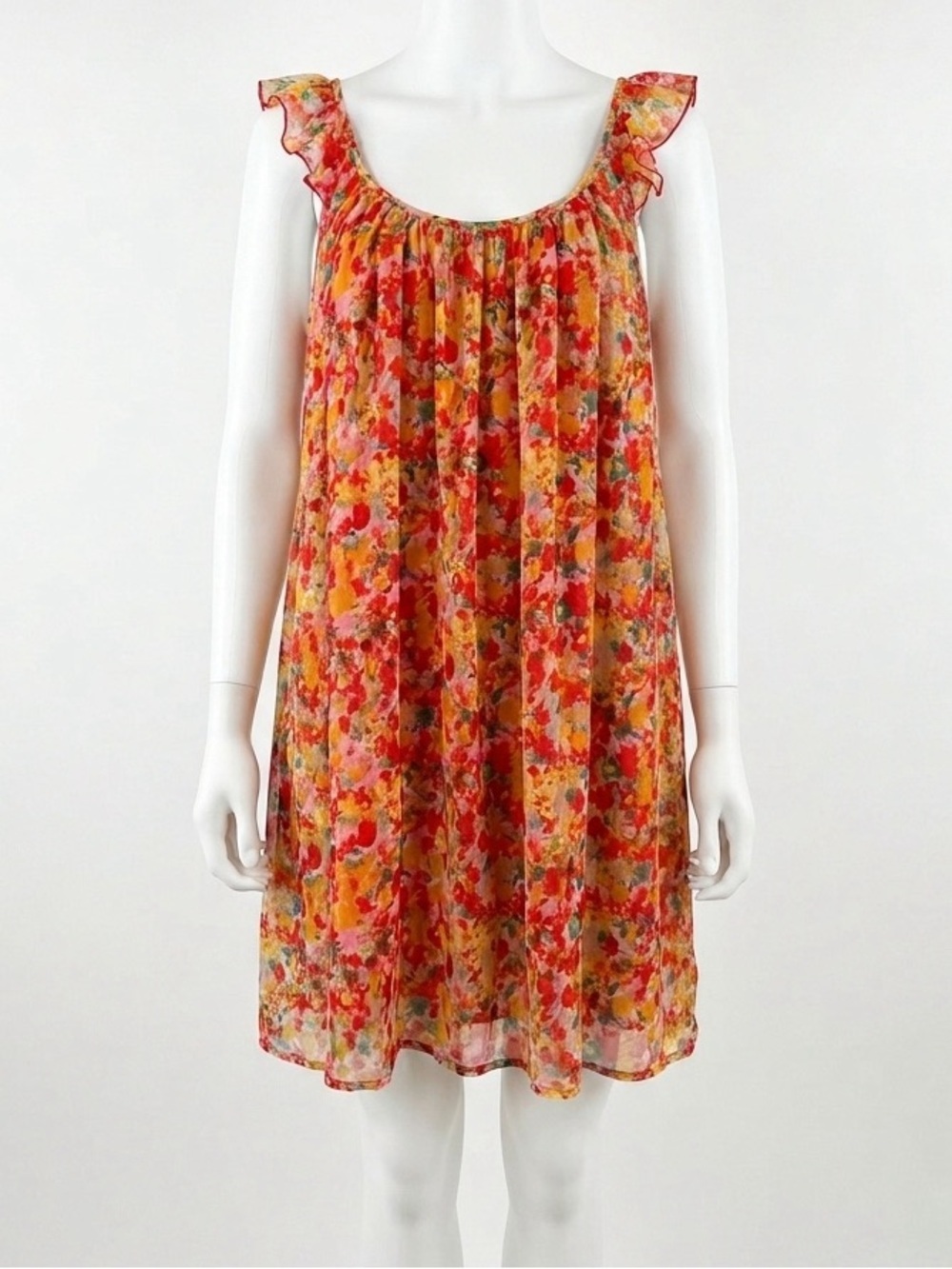 Vero Moda Bright Floral Ruffle Mini Dress in Red, Pink, Yellow Size Small